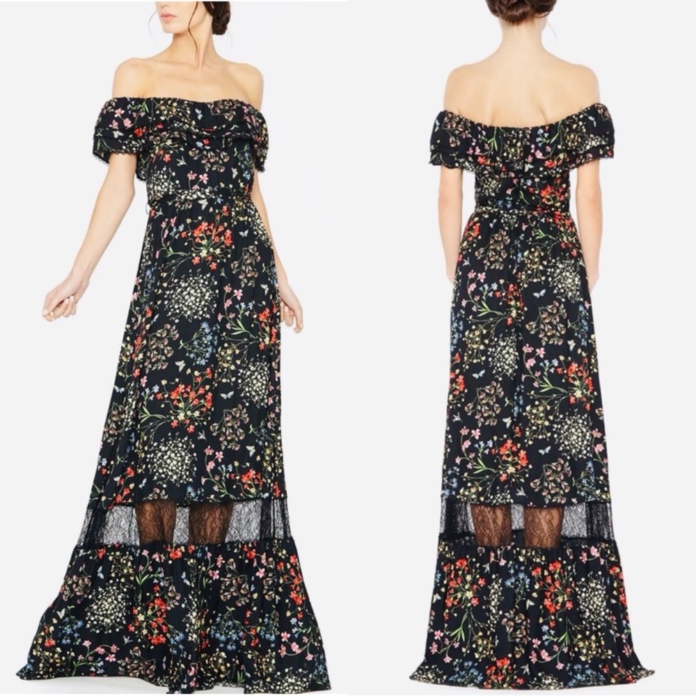 ALICE + OLIVIA Cherri Off Shoulder Floral Lace Ruffle Maxi Dress